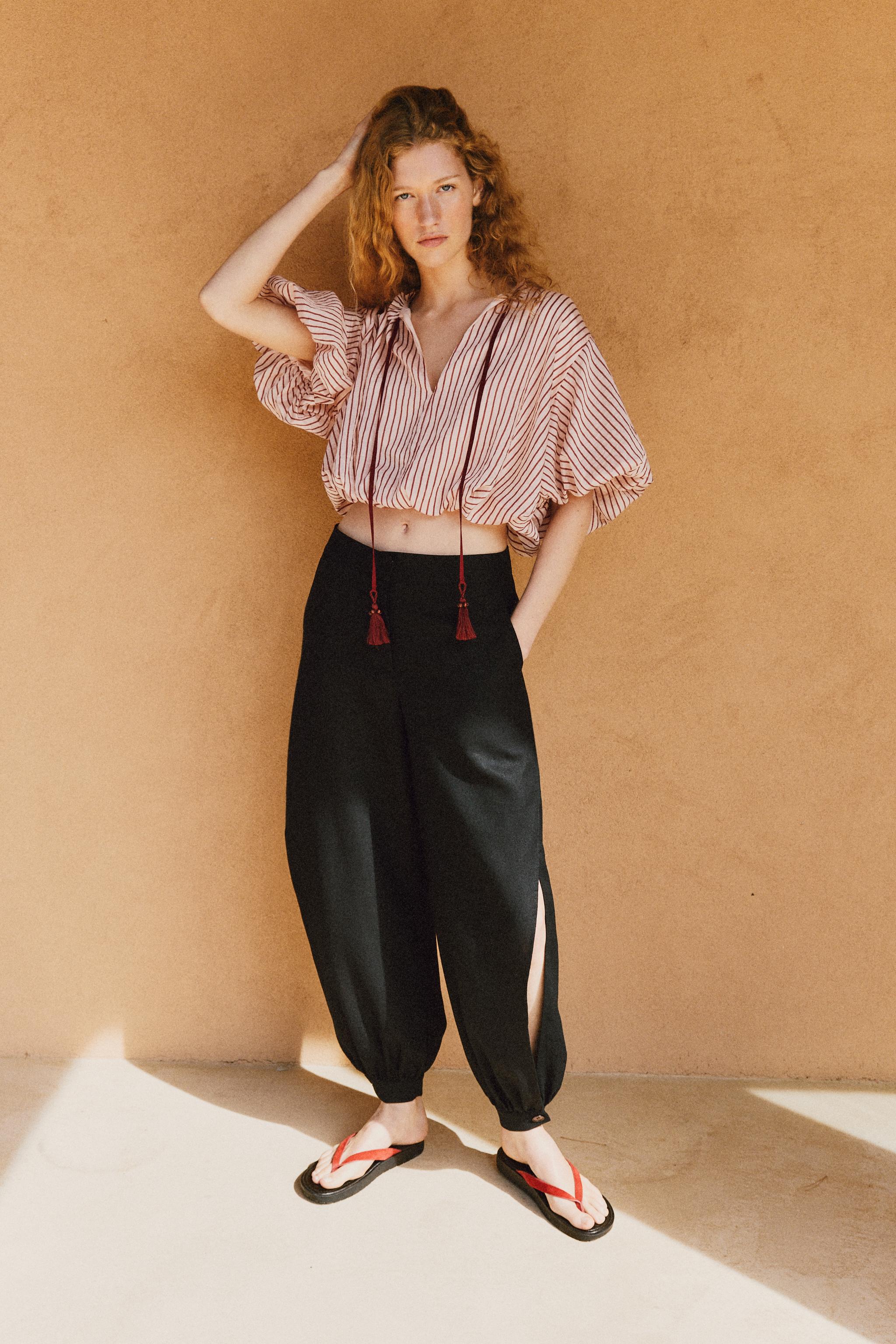 SLIT LINEN PANTS